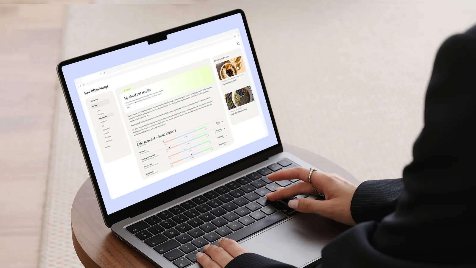 NOA — member dashboard showing blood test results