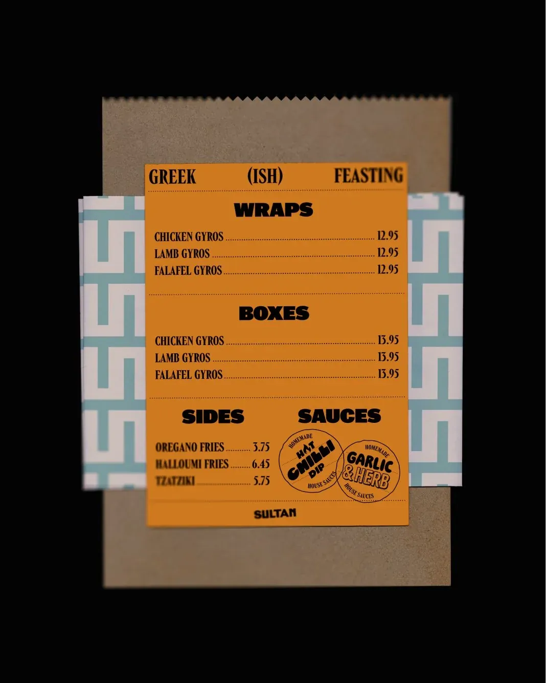 Sultan's Kitchen — orange menu on branded wrap