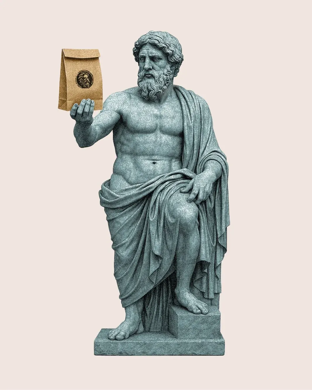 Sultan's Kitchen — statue holding a takeaway bag