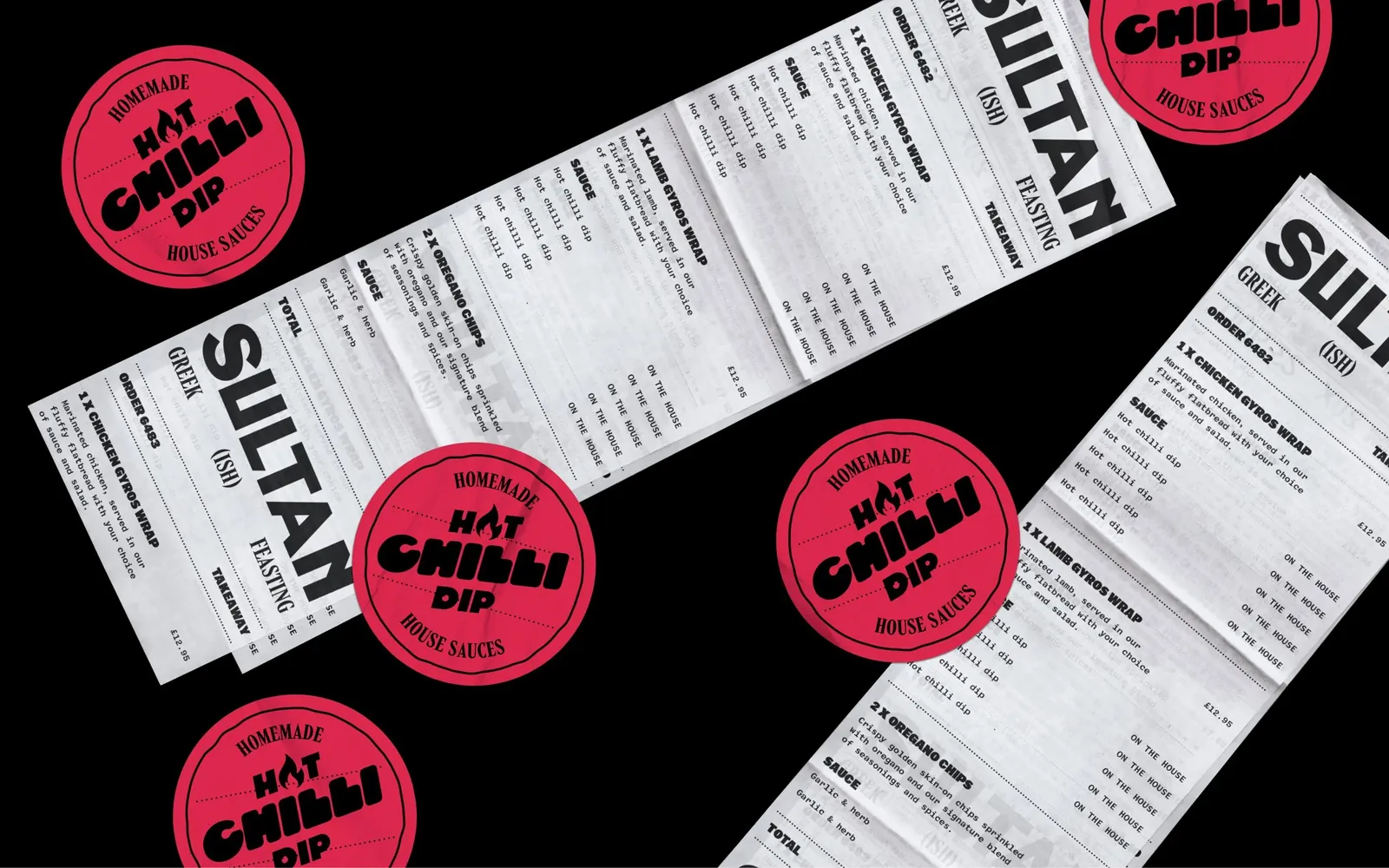 Sultan's Kitchen — receipts and Hot Chilli Dip stickers